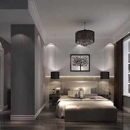 雕花隔断背景墙白色床上用品80㎡窗帘现代风格装修优雅卧室效果图